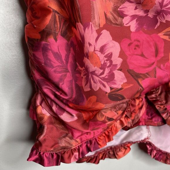 FOR LOVE & LEMONS Alia Mini Skirt Women Small Pink Red Floral Ruffle Trim Ruched - Picture 5 of 10